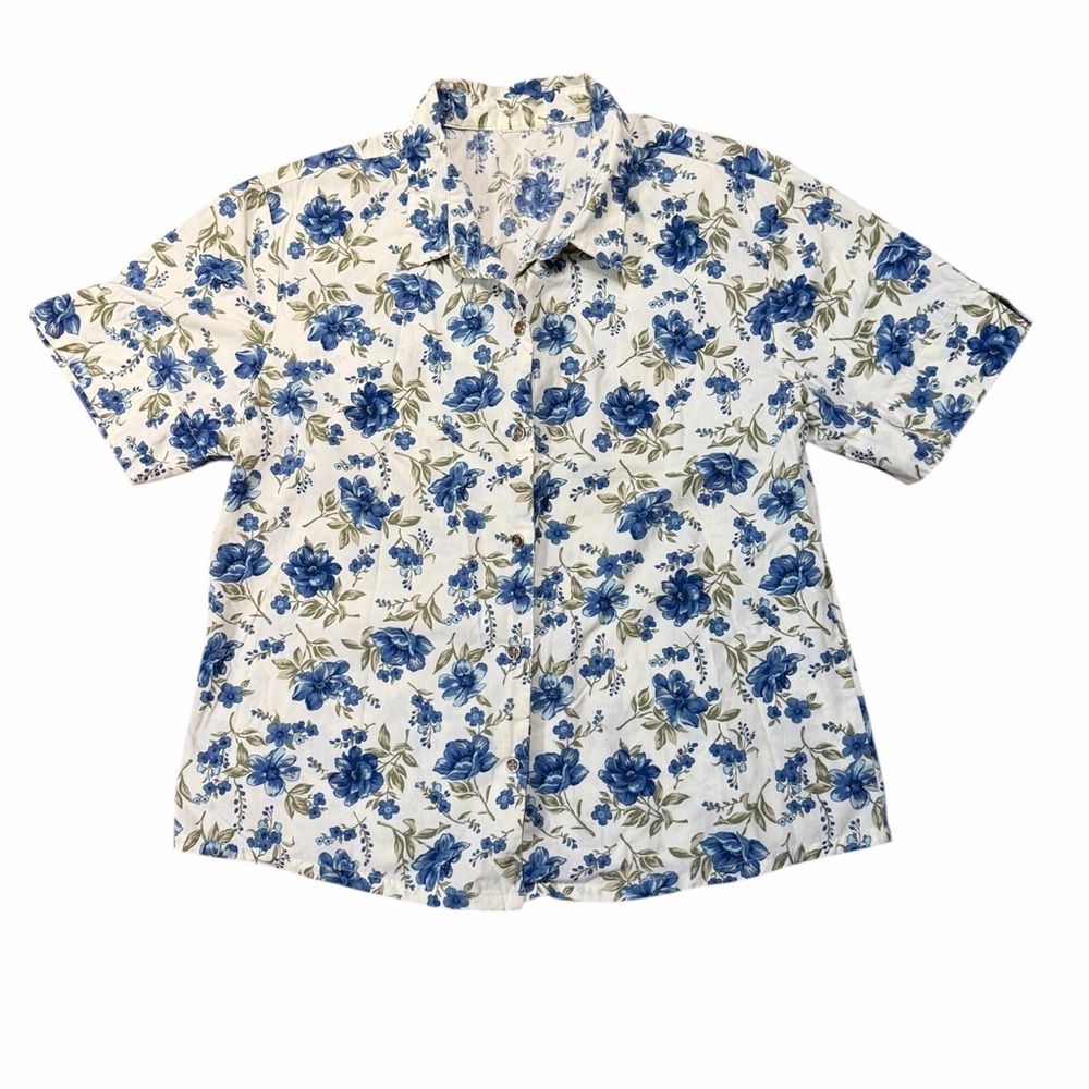 Floral Blue and White Women's Vintage Button Down Shirt No Tags M/L